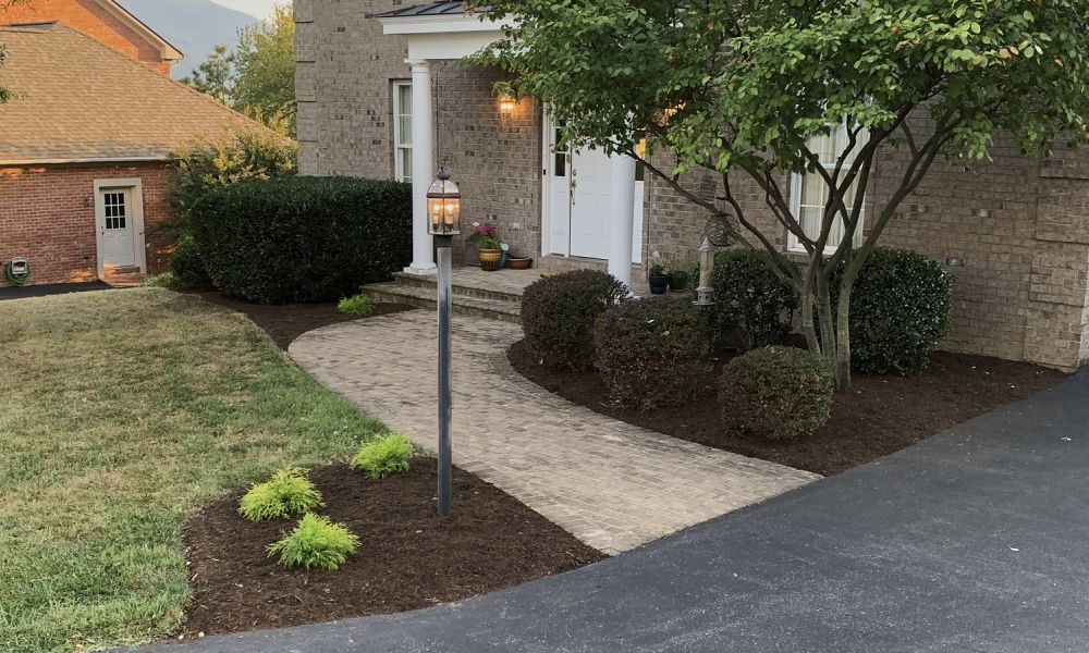 Lawn area with cement pathway